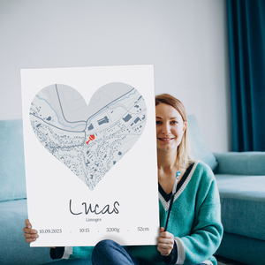 Carte de naissance personnalisée en cœur - Cadeau unique pour bébé