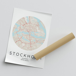 Carte Circulaire de Stockholm - Poster Personnalisé pour Amoureux de la Suède