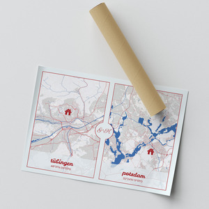 Carte personnalisée DOPPEL: Deux lieux pour couples à distance