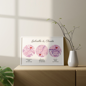 Carte de ville personnalisée rose: "Amour, Fiançailles, Mariage"