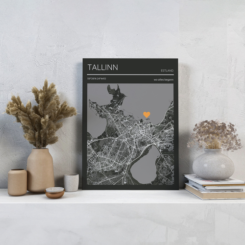 Carte Personnalisée Tallinn Noir et Blanc - Souvenir de Rencontres ou Moments Spéciaux