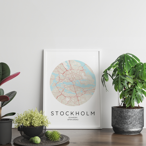Carte Circulaire de Stockholm - Poster Personnalisé pour Amoureux de la Suède