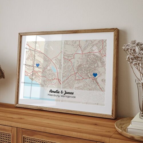 Carte Duo Personnalisée avec Symboles: Pour Couples en Villes Distinctes