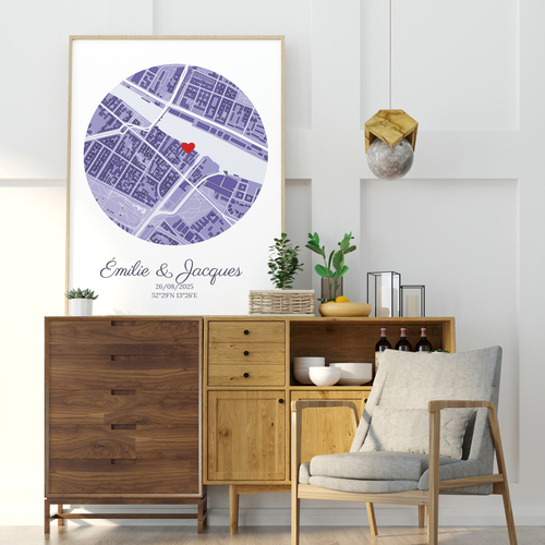 Carte de Lieu de Mariage Personnalisée - Poster Unique pour Jeunes Mariés