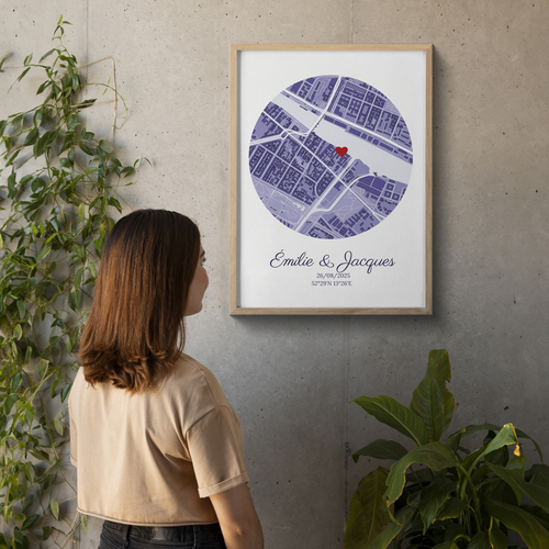 Carte de Lieu de Mariage Personnalisée - Poster Unique pour Jeunes Mariés